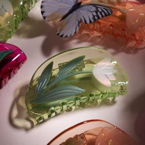 Green White Lotus Flower bio-acetate winona irene big sale designer tortoise shell hair claw clip durable  pink butterfly flat online wholesale hair pin hair accessories french barrettes for thick hair styles women.