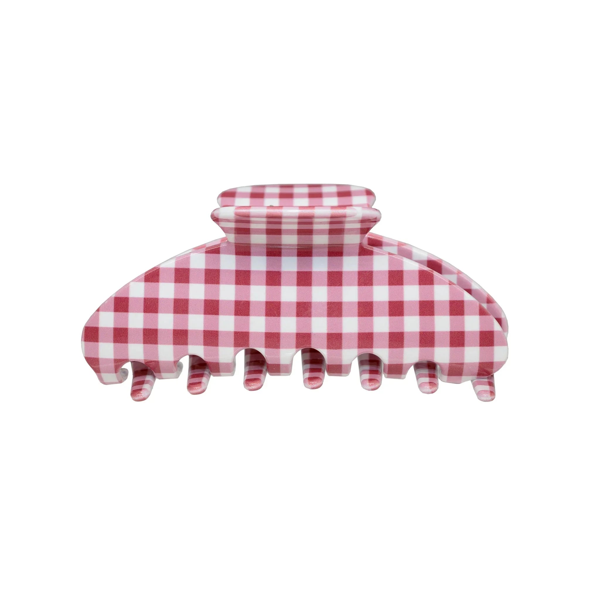 Big Effing Clip in Cherry Gingham Red and white checkered hair clip on a white background