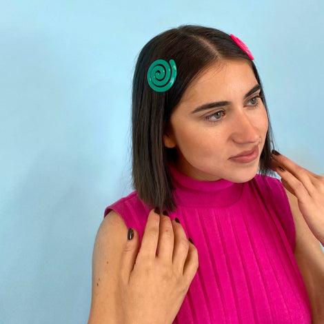 BowsAtelier Spiral Clip in yellow green red Stylish Large Hair Clip for thick curly thin long fine hair 