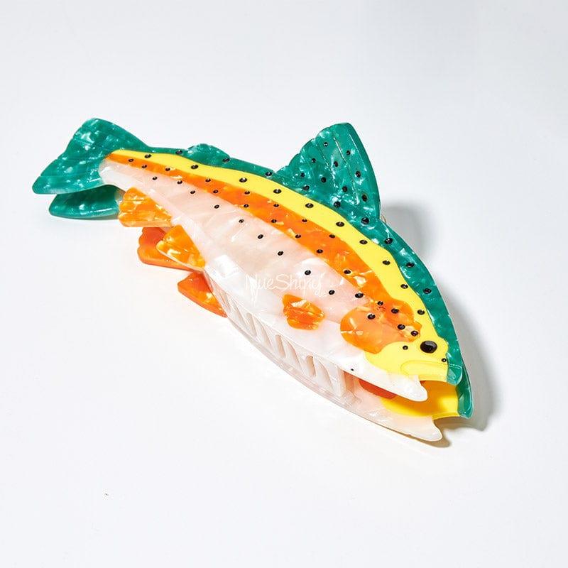 Bowsatelier Brown and Beige green Patterned Jumbo Trout Hair Claw  Stylish extra Large Hair Clip for thick hair 