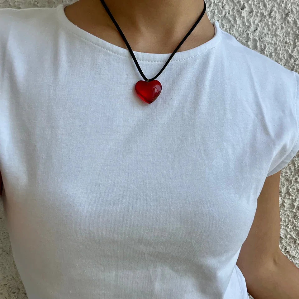 Red Mimi Glass Heart Necklace