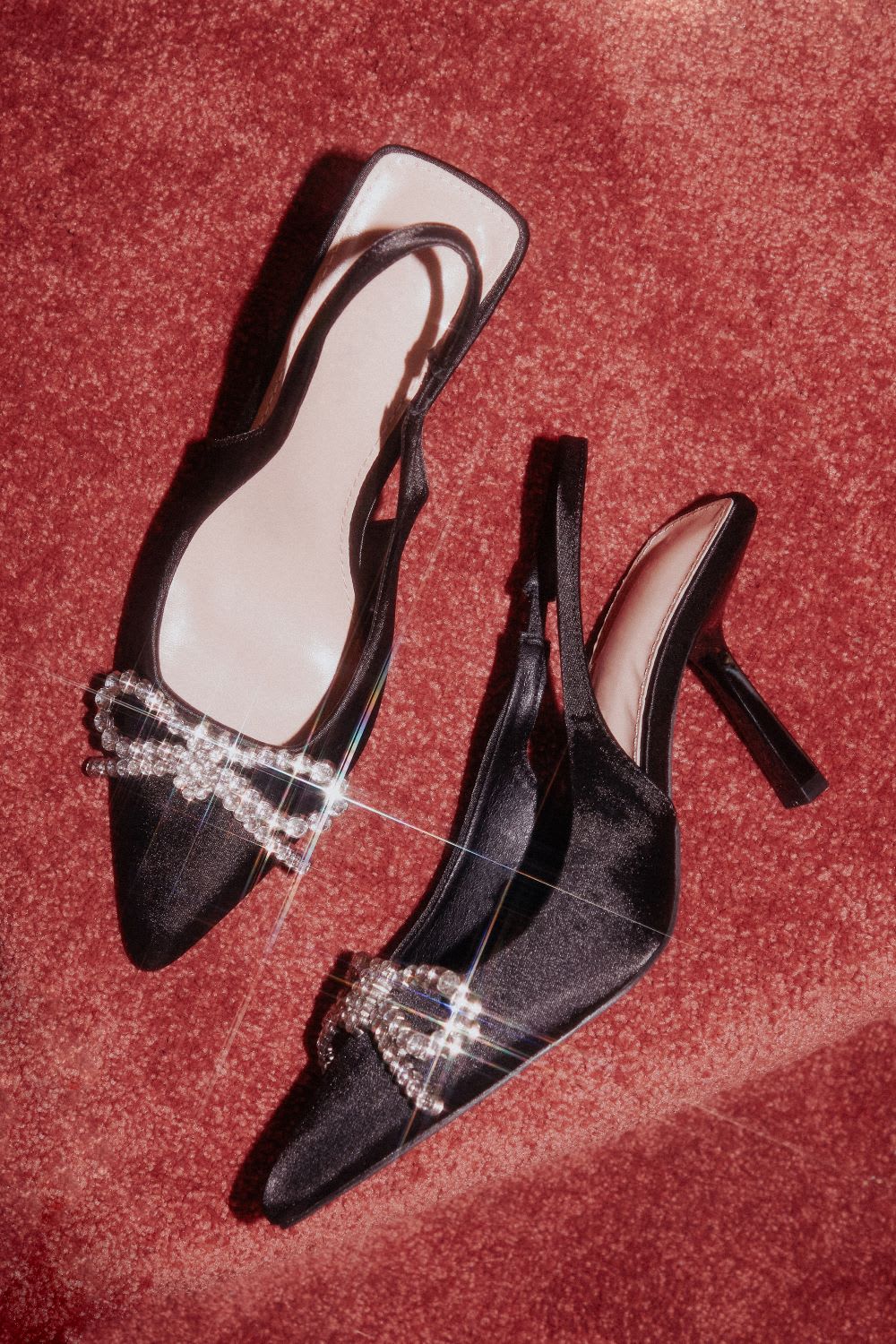 black satin bow pointed toe mule pumps