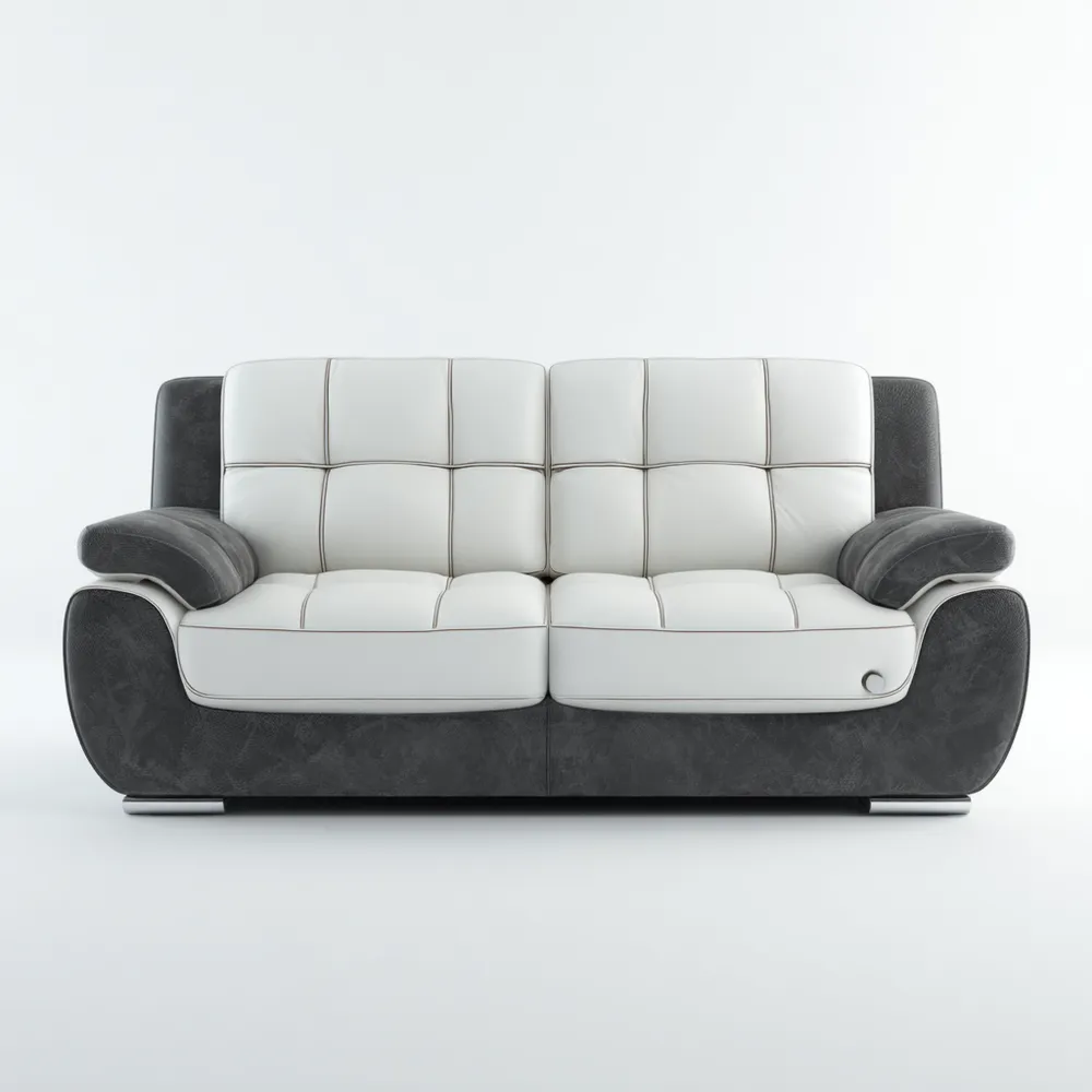 Canapé 2 places - Cuir et tissu - 180x90x85 cm - Blanc/Gris - Design contemporain