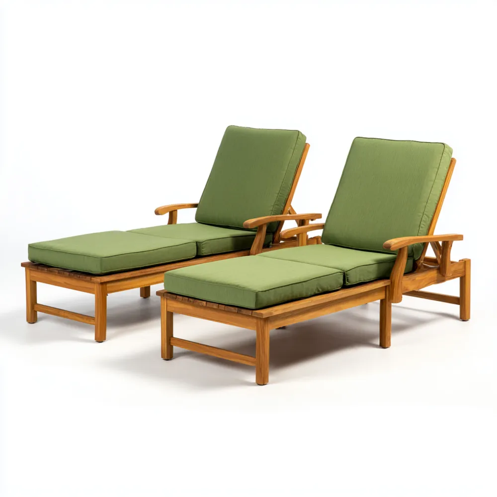 Chaise longue de jardin en bois d'acacia 200x70x35 cm – Vert – Design classique