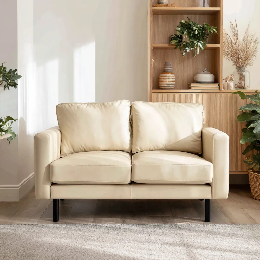 Canapé 2 places Cuir Crème 150x85x75 cm - Design Moderne