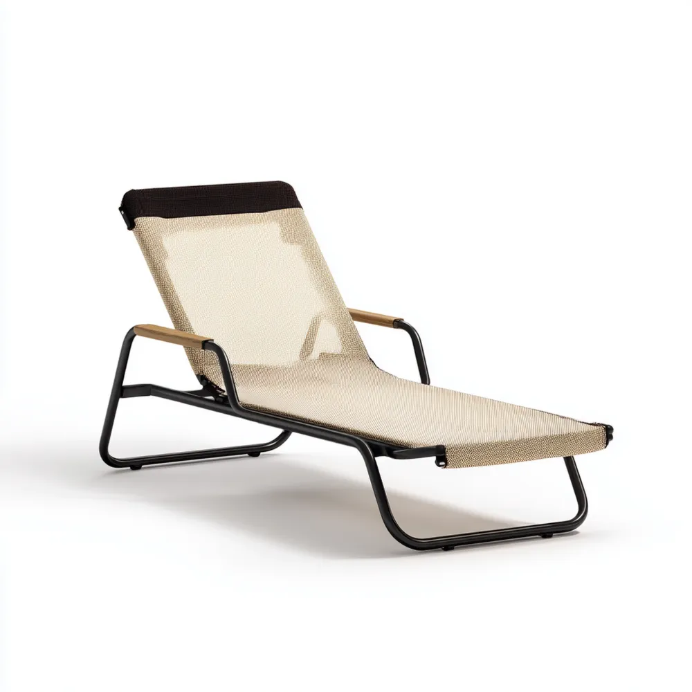Chaise longue de jardin en acier 180x65x35 cm tissu Beige/Noir – design moderne