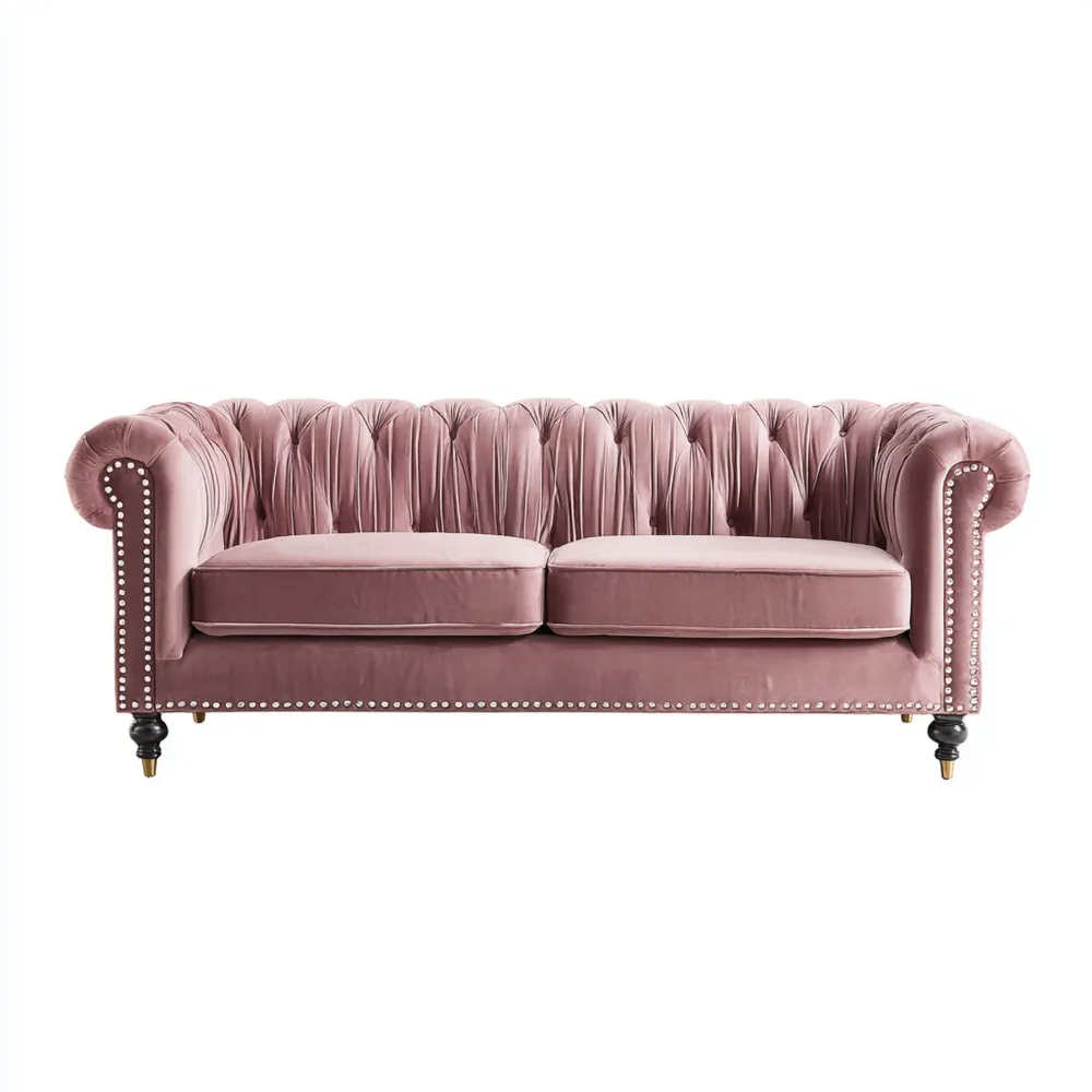 Canapé en velours 2 places 180x85x75 cm - Rose - Style classique