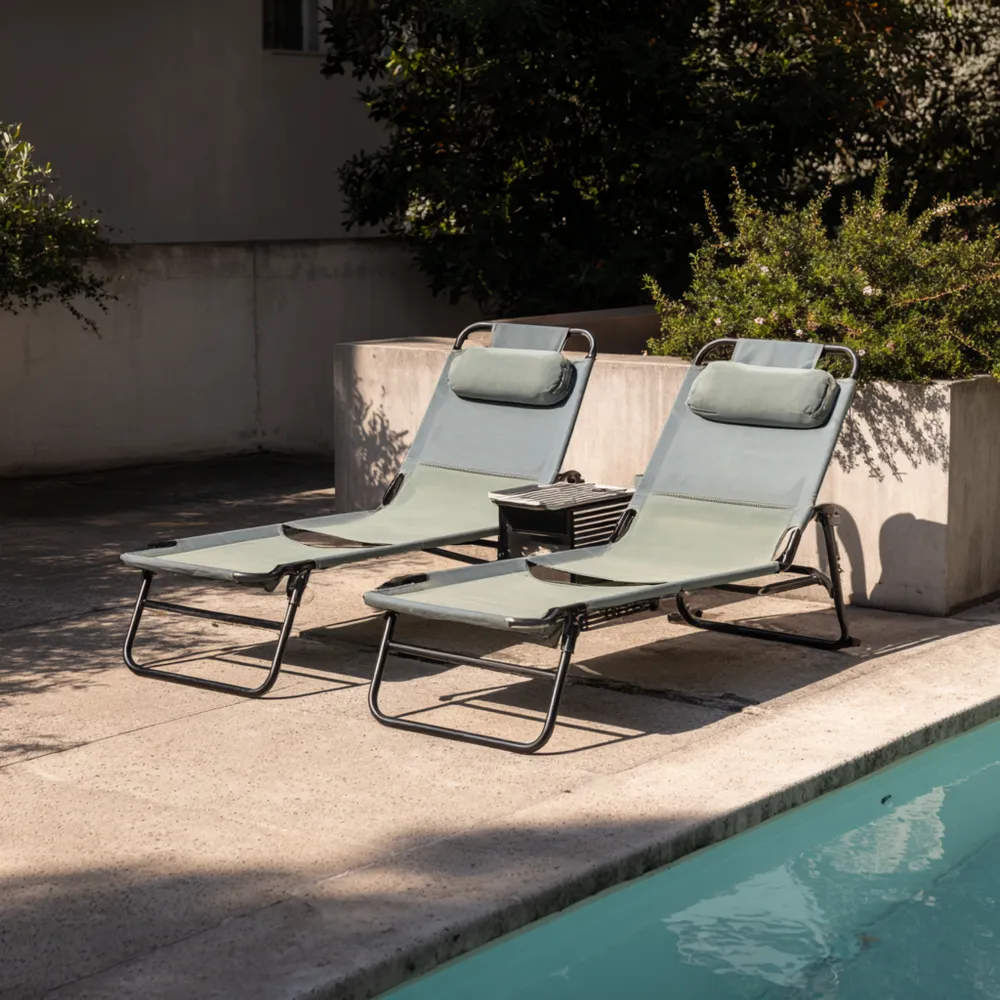 Chaises longues pliables extérieures en aluminium 200x60x35 cm - Vert