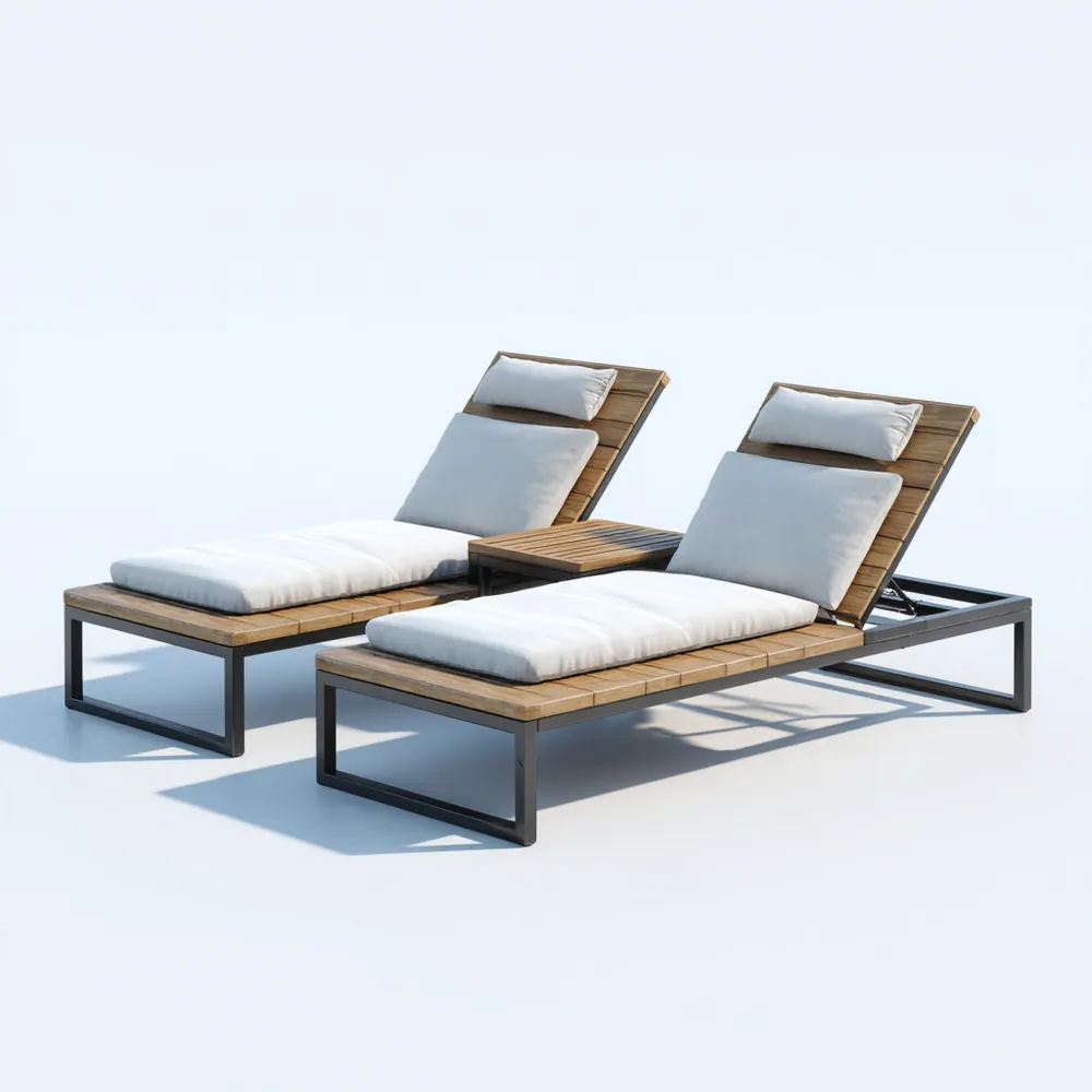 Chaise longue de jardin en bois métal 200x65x35 cm – Design moderne