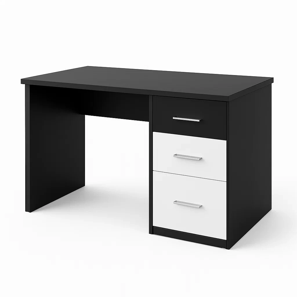 Scrivania con cassetti in legno composito nero e bianco 120x60x75 cm-COSYFURNIX