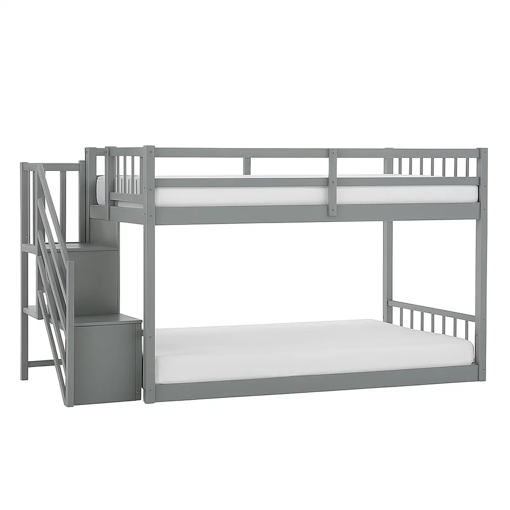 Letto a Castello in Metallo Grigio con Scala 200x96x150 cm-COSYFURNIX