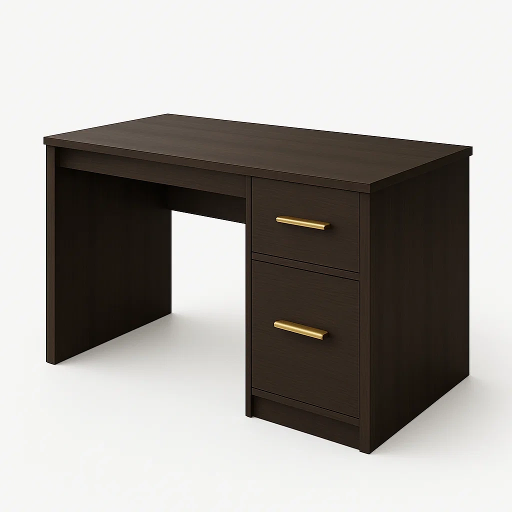 Scrivania in legno composito con maniglie metalliche marrone 120x50x75 cm-COSYFURNIX