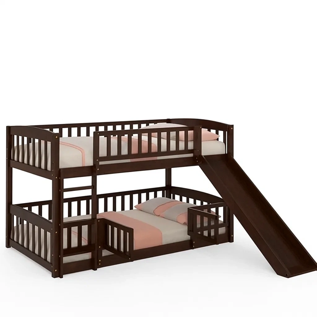 Letto a Castello in Legno con Scivolo, Marrone-COSYFURNIX