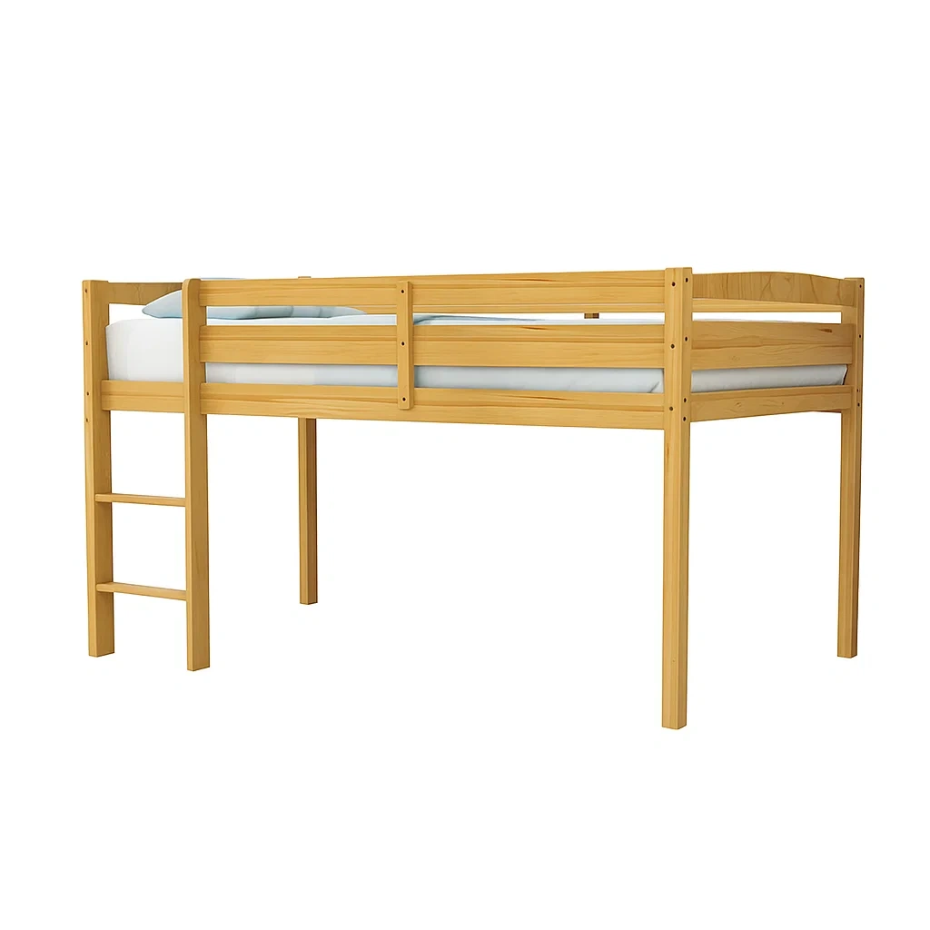 Letto a Soppalco in Legno di Pino Naturale 200x90 cm-COSYFURNIX