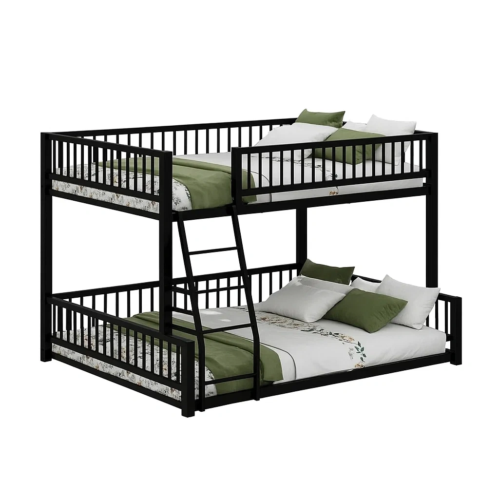 Letto a Castello in Metallo Nero con Scala Integrata-COSYFURNIX