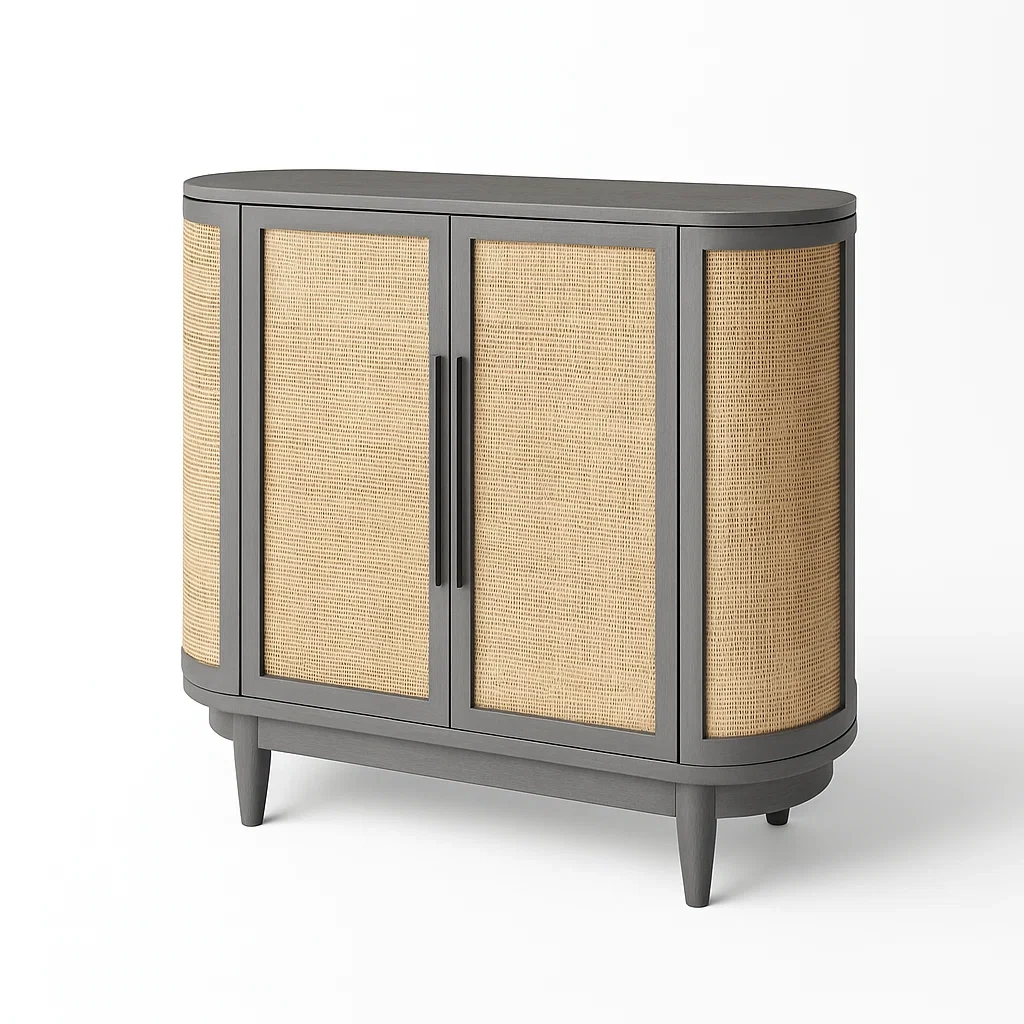 Mobile contenitore in Legno MDF e Rattan a Due Ante Semicircolare-COSYFURNIX