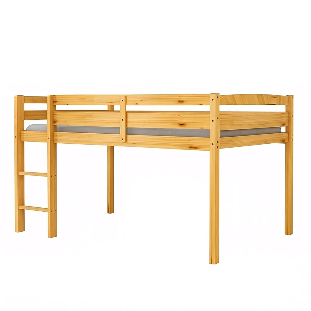 Letto a Soppalco in Legno Massello con Scala Integrata-COSYFURNIX