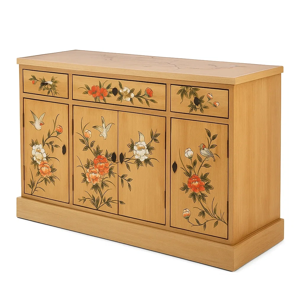 Mobile contenitore in legno dipinto a mano con motivo floreale 120 cm-COSYFURNIX