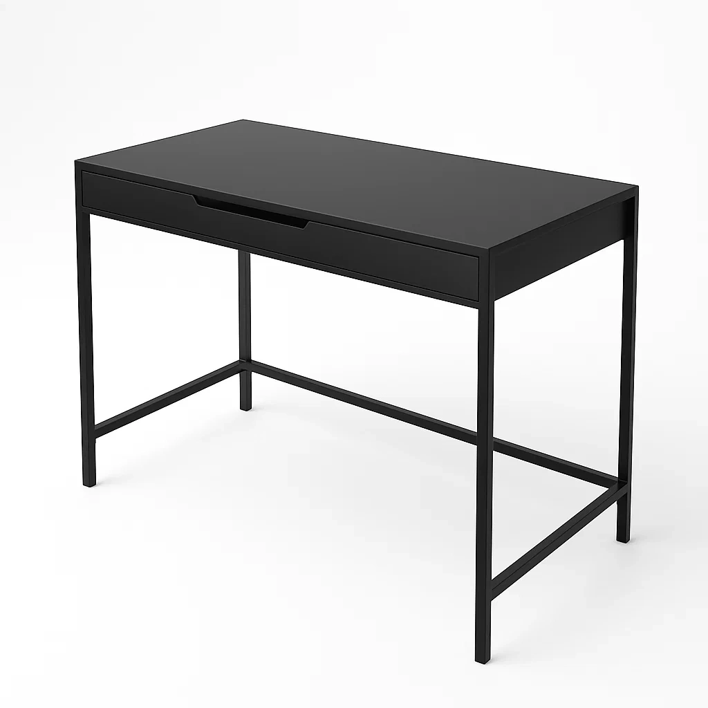Scrivania nera in MDF e metallo con cassetto 120x60 cm-COSYFURNIX