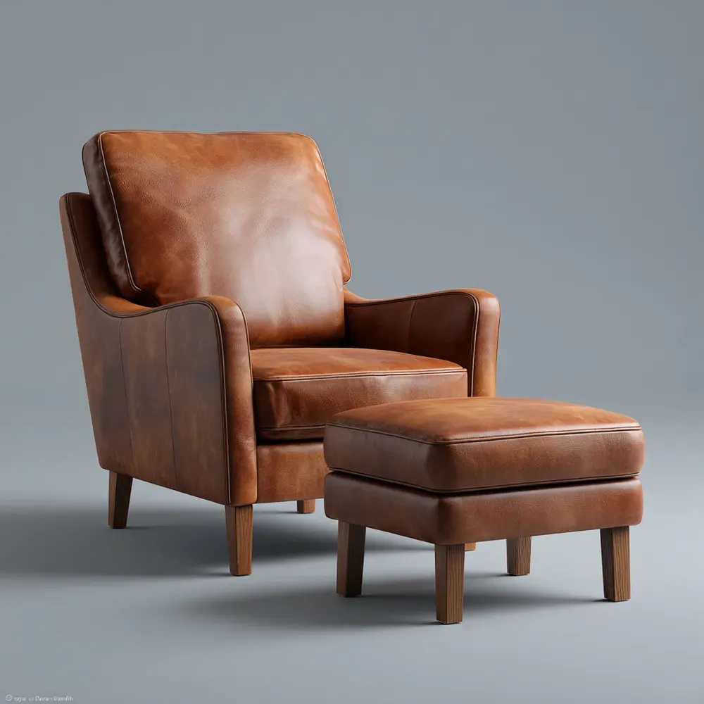 Fauteuil de détente en cuir avec repose-pieds 85x90x85 cm - Marron - Design classique