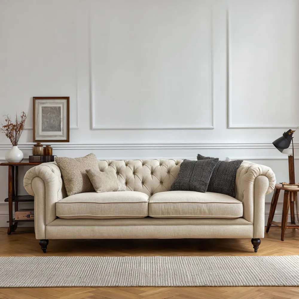 Canapé 2 places 180x90x75 cm - Tissu - Beige - Design classique