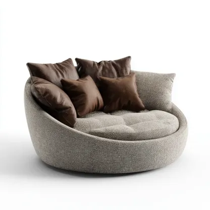 Fauteuil de détente tissu rond 120x100x40 cm – Beige/Marron – Design moderne
