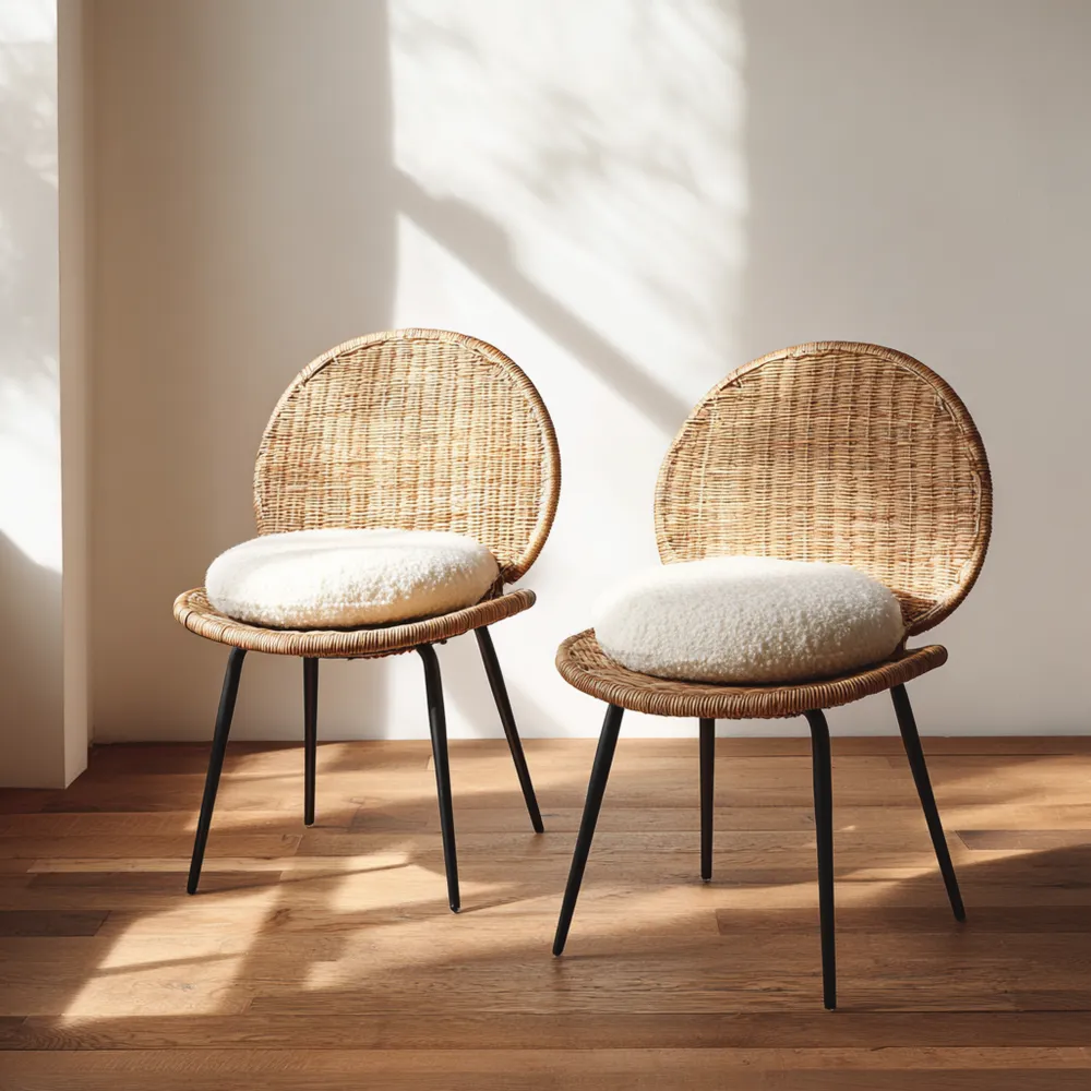 Chaises de détente en Rotin 40x40x80 cm – Beige – Design Contemporain