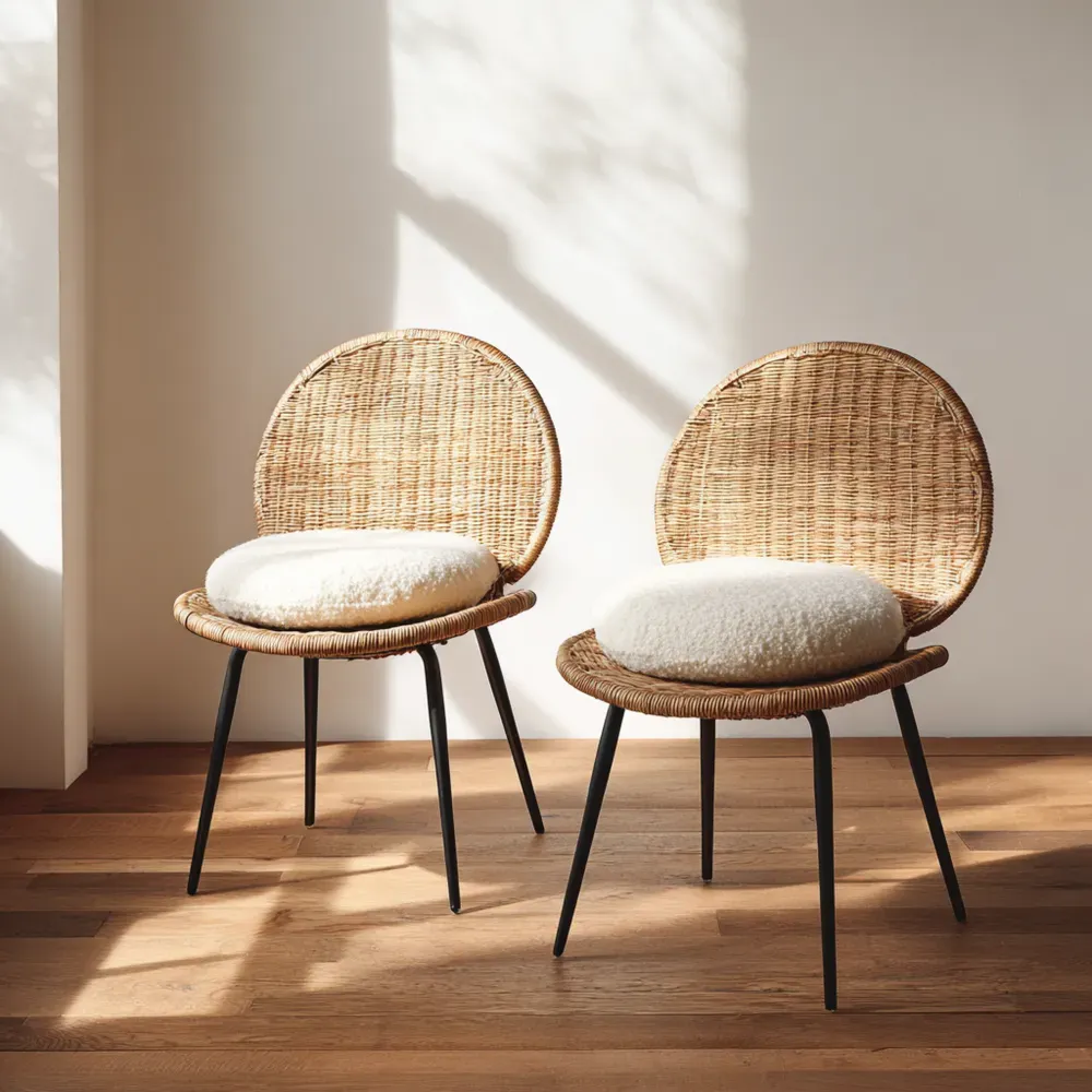 Chaises de détente en Rotin 40x40x80 cm – Beige – Design Contemporain