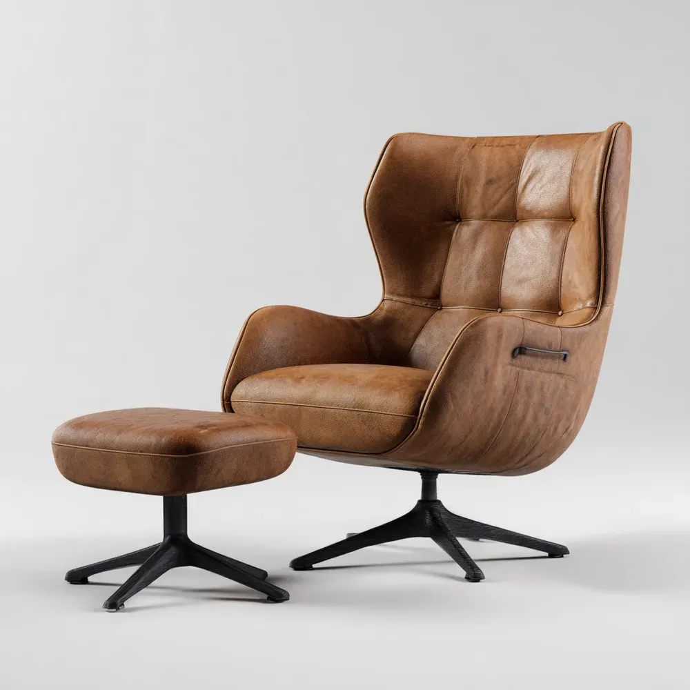 Fauteuil de détente avec repose-pieds Cuir 85x75x100 cm – Marron – Design contemporain