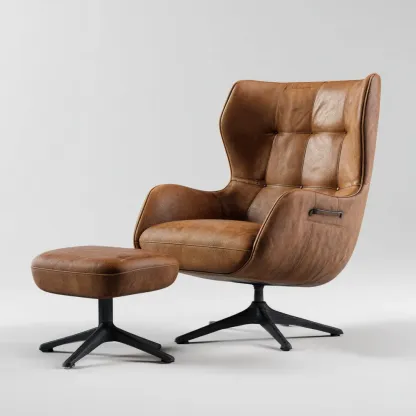 Fauteuil de détente avec repose-pieds Cuir 85x75x100 cm – Marron – Design contemporain