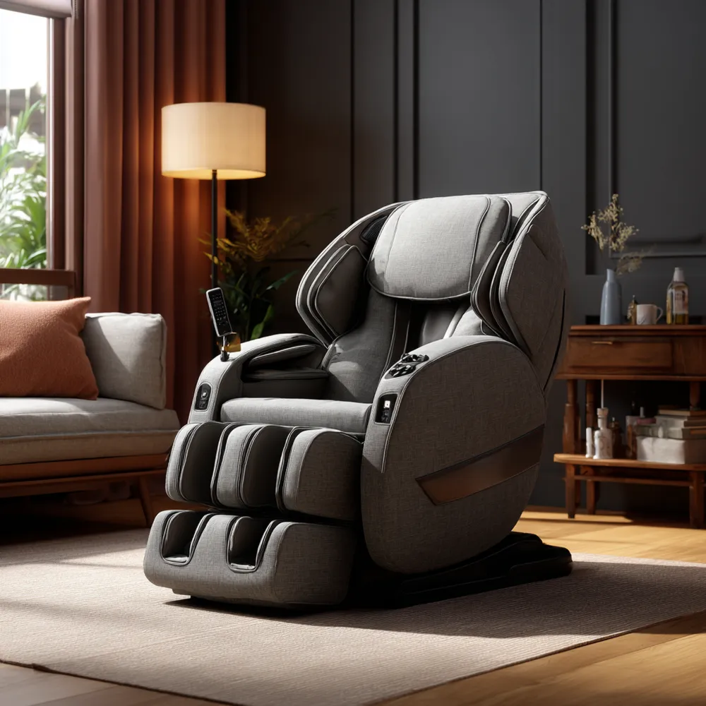 Fauteuil de massage 80x85x115 cm en tissu polyester Gris - Fonction chauffante et inclinaison ajustable