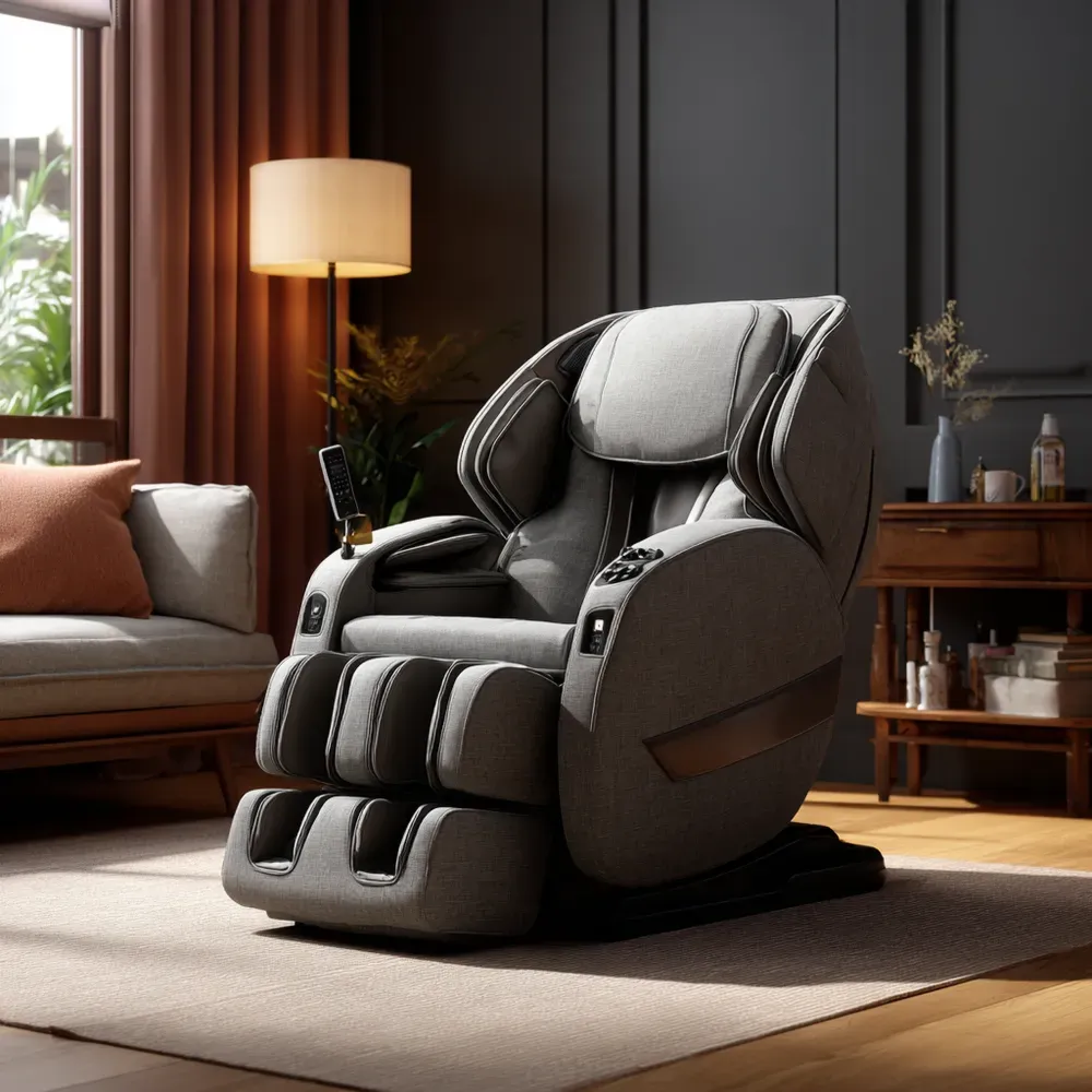 Fauteuil de massage 80x85x115 cm en tissu polyester Gris - Fonction chauffante et inclinaison ajustable