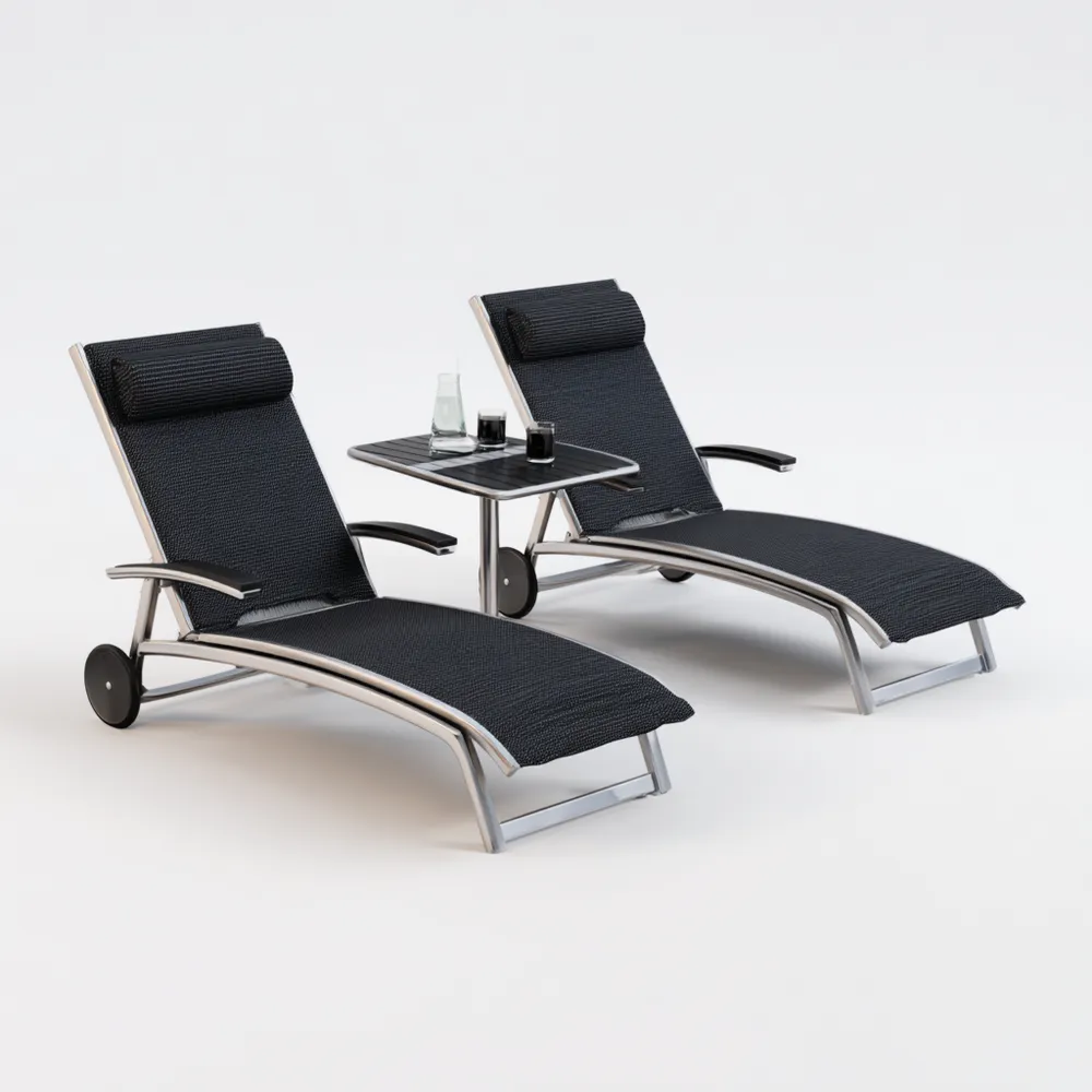 Transat de jardin en aluminium avec table 200x65x35 cm - Noir