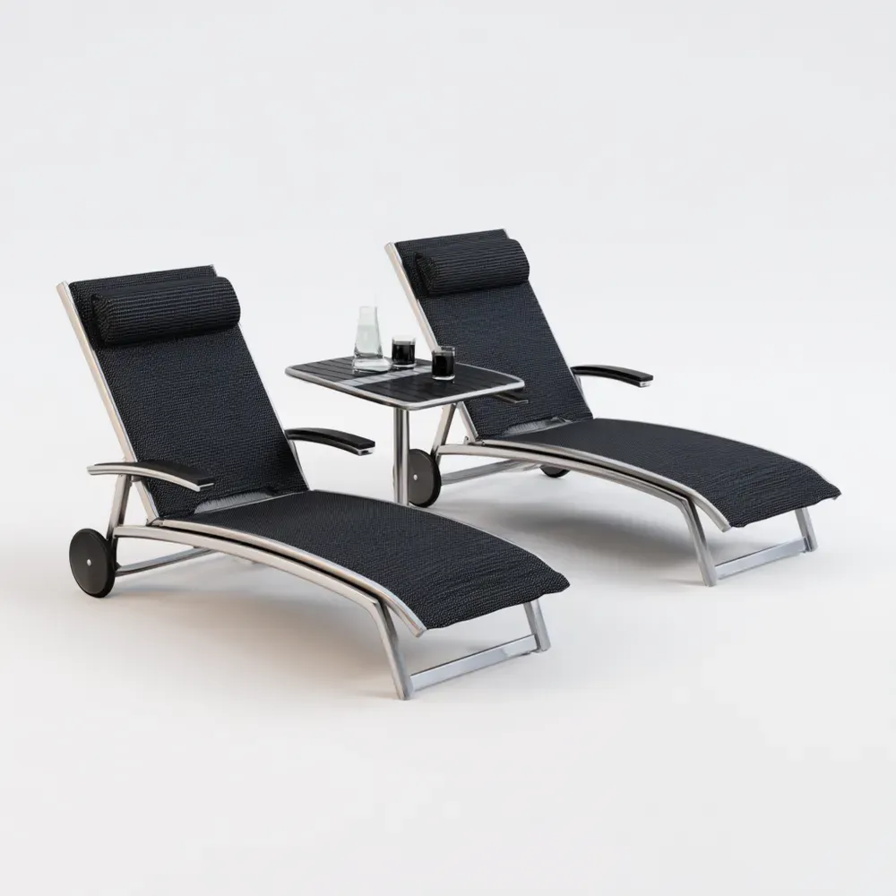 Transat de jardin en aluminium avec table 200x65x35 cm - Noir