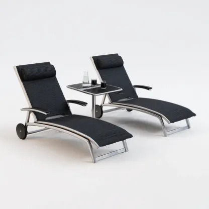 Transat de jardin en aluminium avec table 200x65x35 cm - Noir