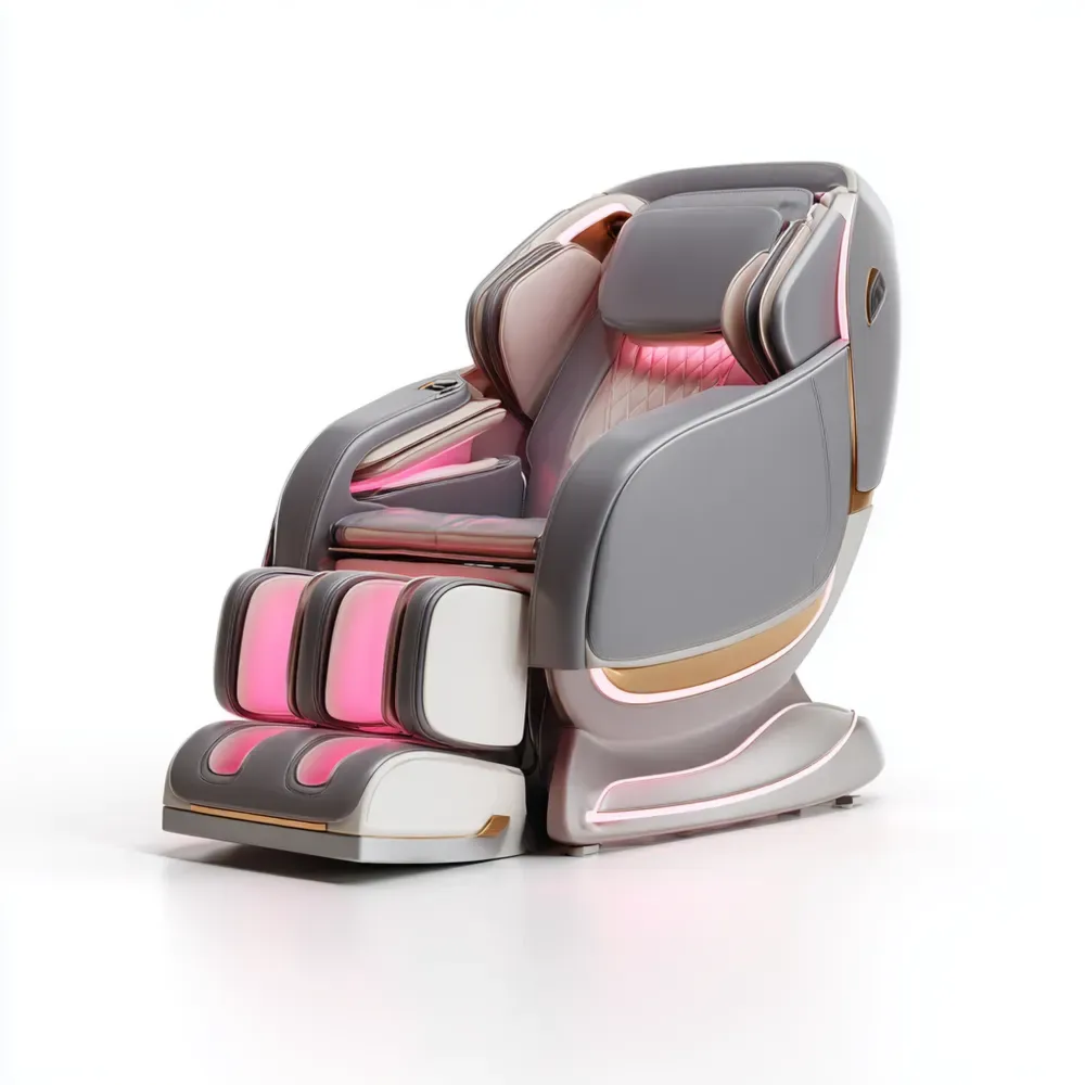 Fauteuil de massage électrique 115x85x140 cm Cuir synthétique Gris/Blanc/Rose - Design moderne