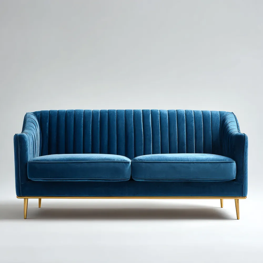 Canapé 2 places Velours 150x85x75 cm – Bleu – Design Contemporain