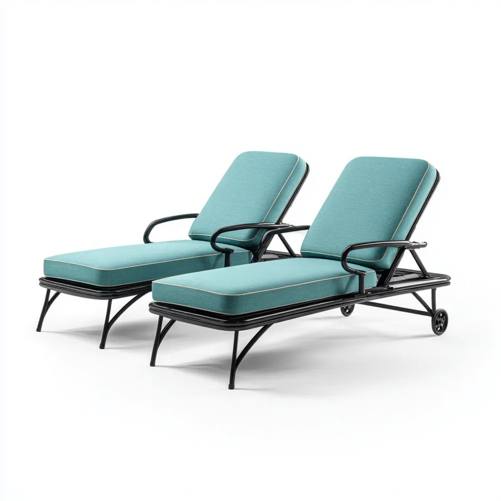 Chaise longue de jardin en métal avec coussins 200x70x35 cm – Bleu/Noir – Design contemporain