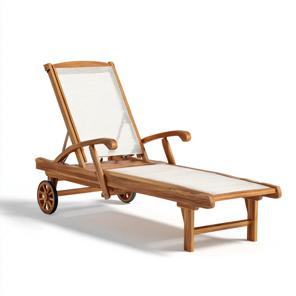 Chaise longue de jardin en bois de teck 200x65x35 cm - Blanc