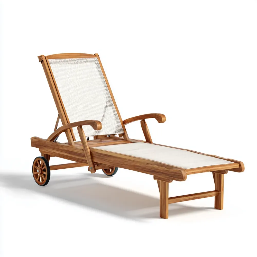 Chaise longue de jardin en bois de teck 200x65x35 cm - Blanc