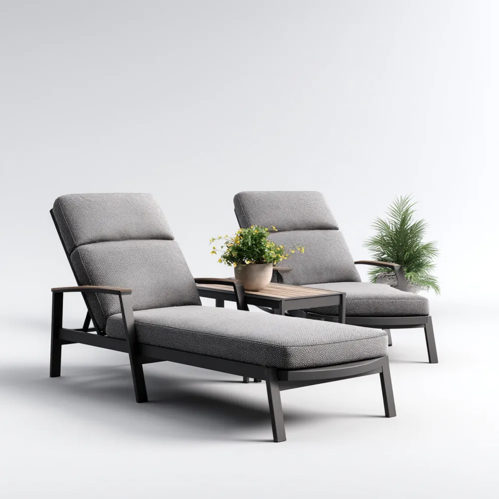 Chaise longue de jardin 195x65x35 cm en métal et tissu Gris - Ensemble détente extérieur