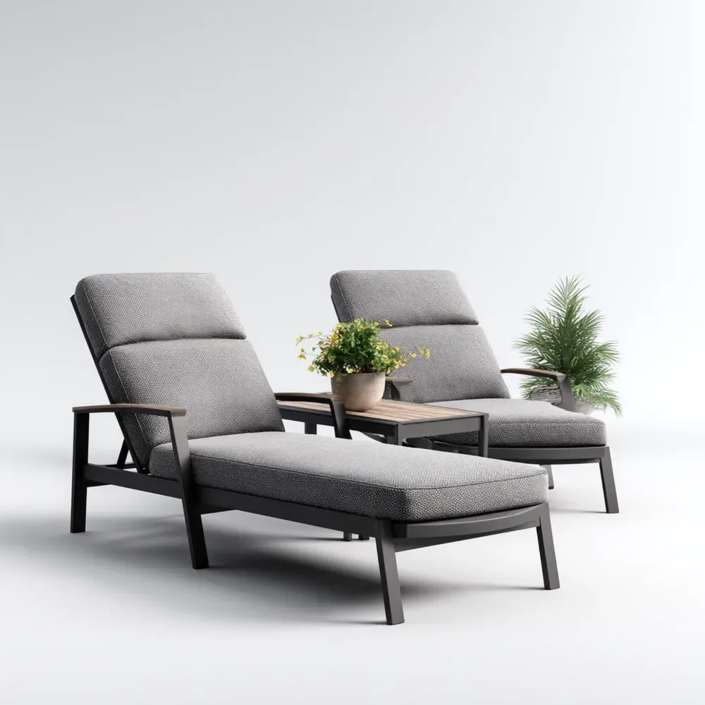 Chaise longue de jardin 195x65x35 cm en métal et tissu Gris - Ensemble détente extérieur