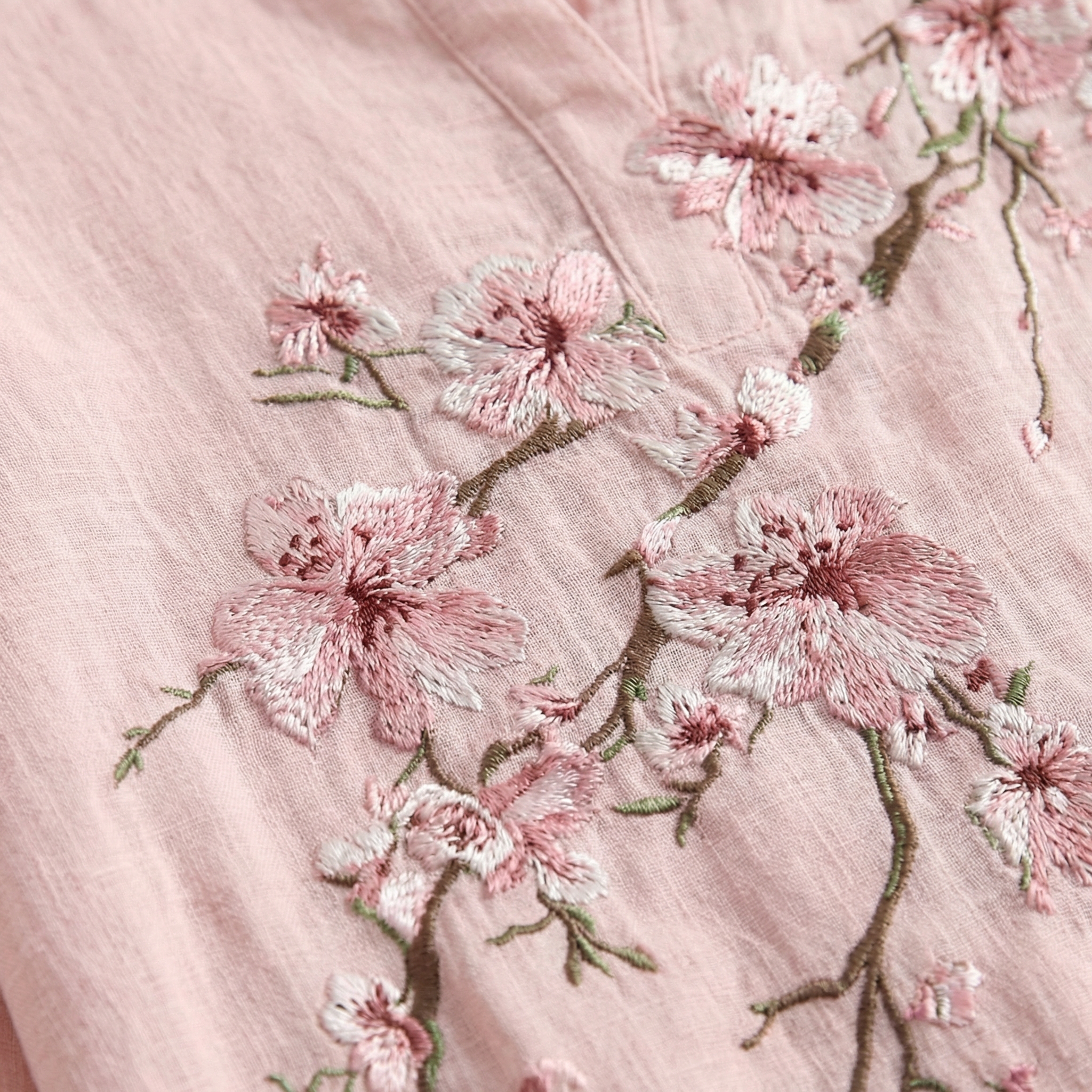 Women's Vintage Flowers Embroidered Linen Long Sleeve Shirt