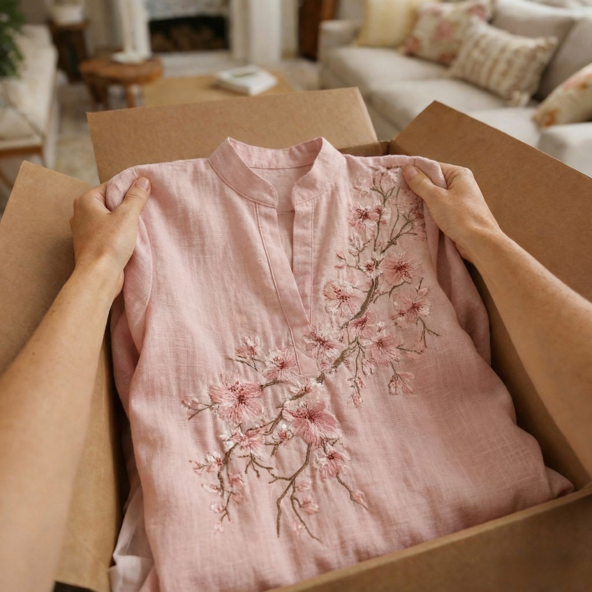 Women's Vintage Flowers Embroidered Linen Long Sleeve Shirt