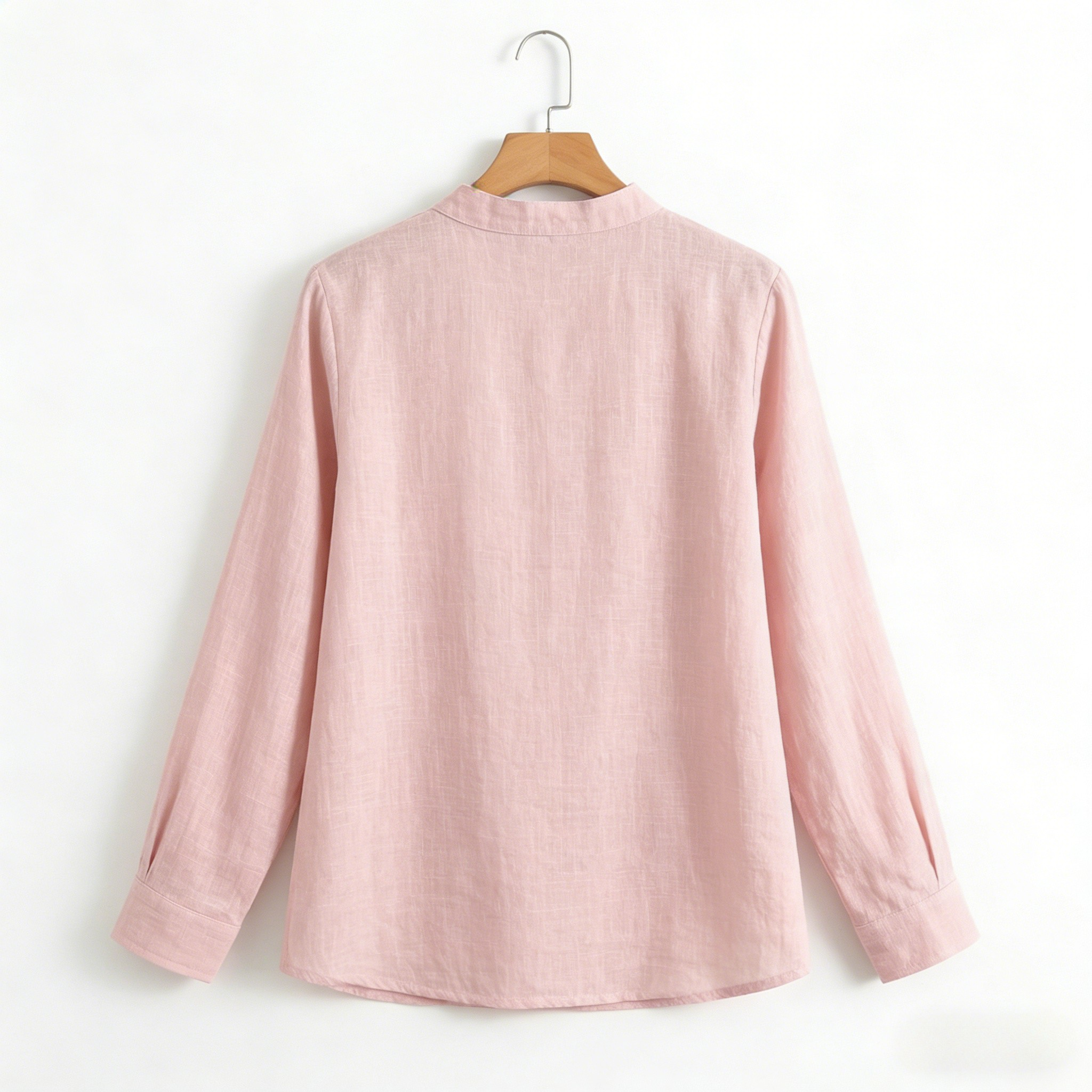 Women's Vintage Flowers Embroidered Linen Long Sleeve Shirt