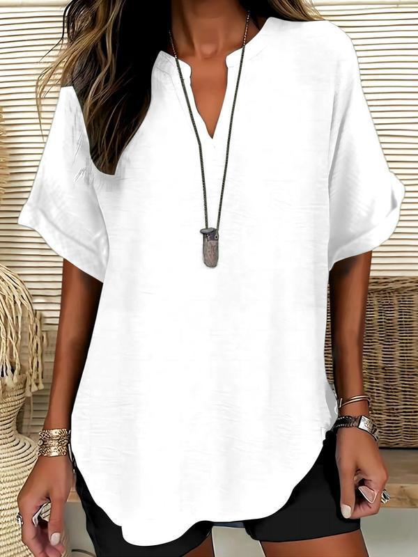 Soft-Touch Notched-Neck Blouse