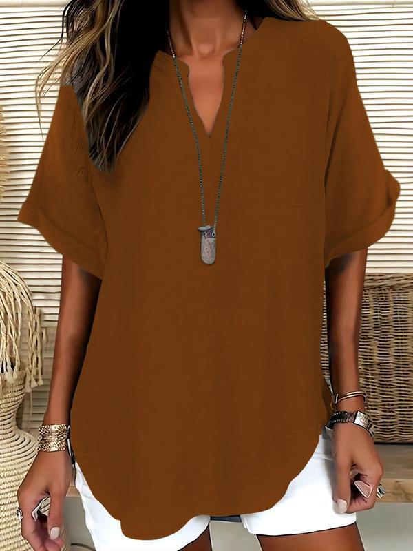 Soft-Touch Notched-Neck Blouse