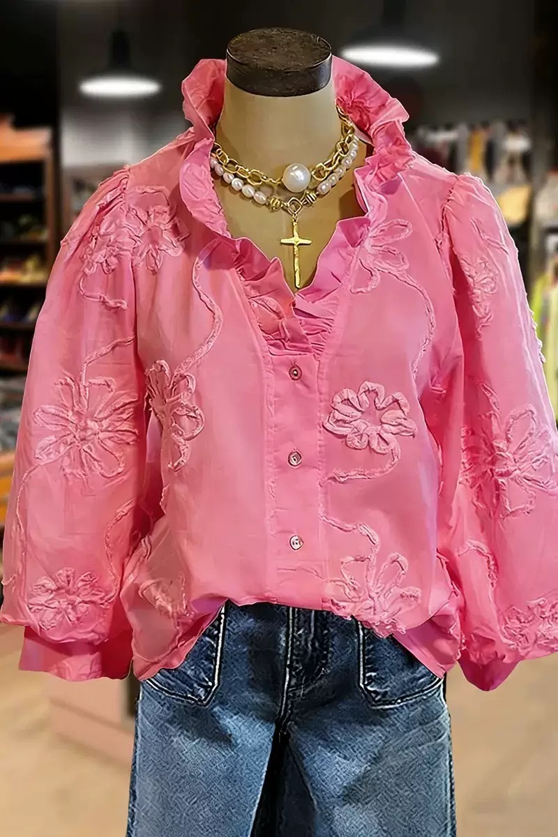 Casual Romantic Ruffled Collar Cotton Shirt