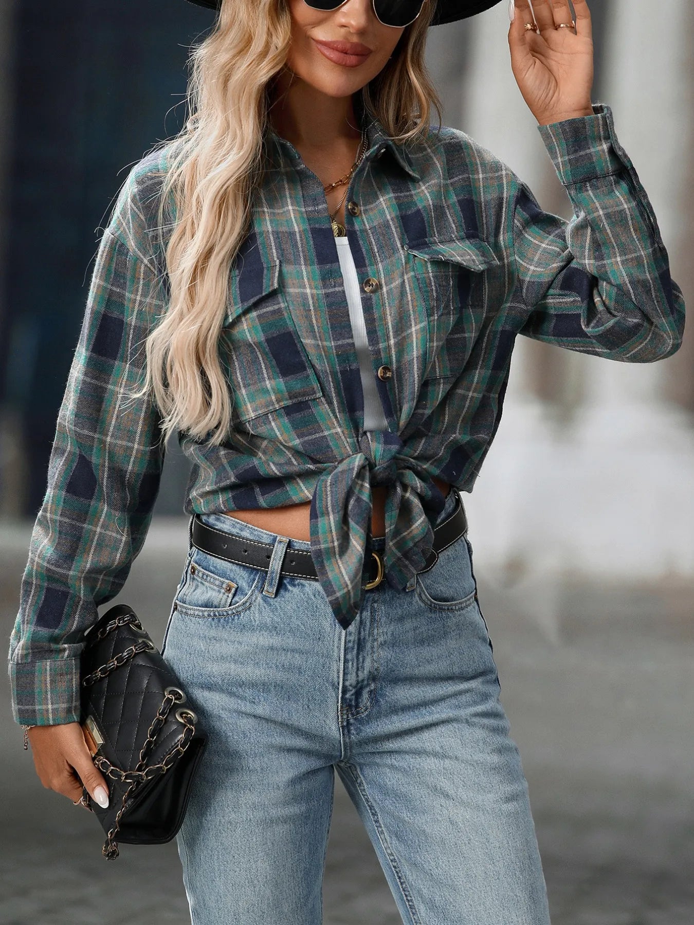 Oversized Plaid Button-Up Shirt