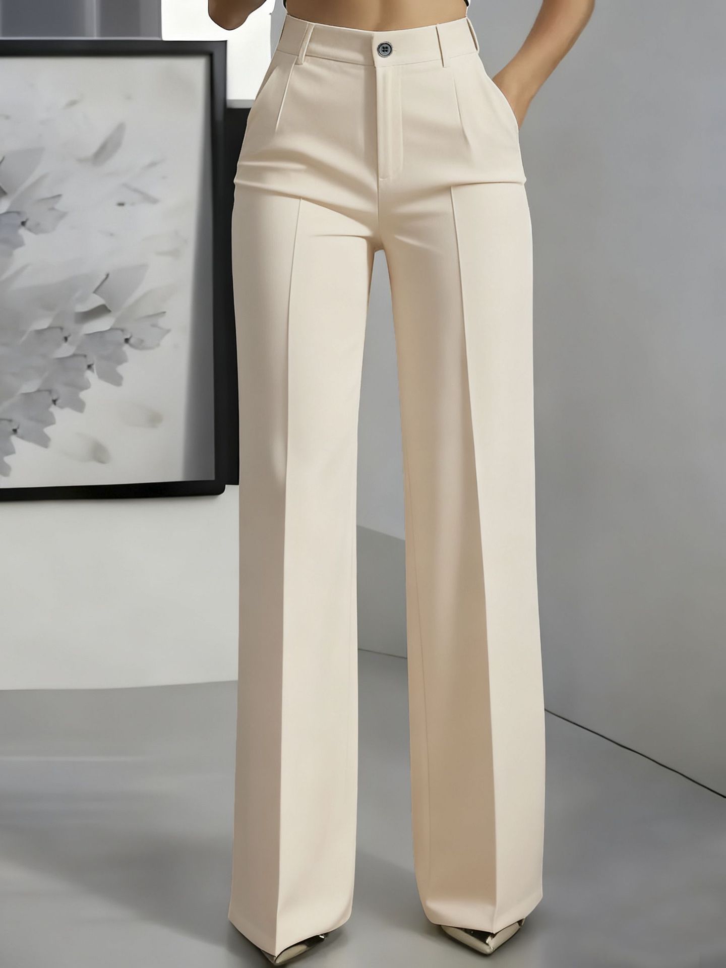 Women's High-waist Pants with an Elastic Waistband